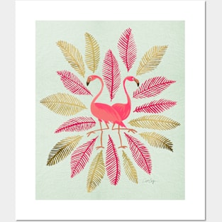 flamingos pink gold Posters and Art